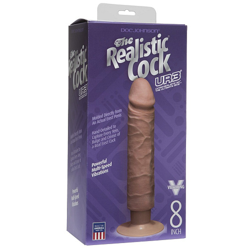 Кофейный вибратор-мулат Doc Johnson The Realistic Cock ULTRASKYN Without Balls Vibrating 8” 1160-33-BX (24,1 см)