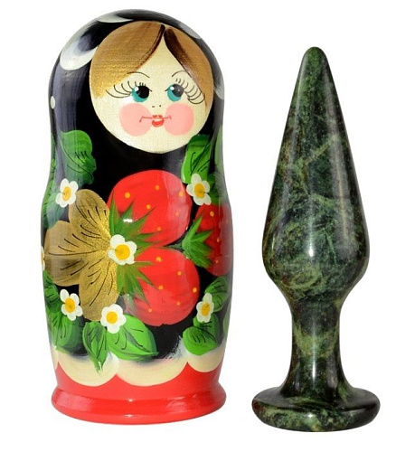 Чёрно-зелёная анальная втулка из змеевика в футляре-матрёшке Sitabella 8021 (11 см)