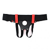 Красно-чёрные кожаные трусики для страпона БДСМ арсенал 52014ars