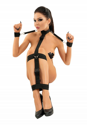 Чёрный комплект фиксации рук и ног к телу с карабинами Сумерки богов 960-28 BX DD