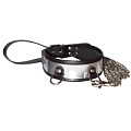 Чёрный стильный ошейник с металлическим блеском и поводком Sitabella 3169