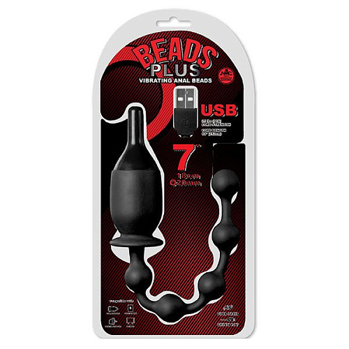 Чёрная, работающая от USB анальная цепочка с вибрацией NMC 7INCH VIBRATING BUTT BEADS WITH USB PLUG 111717