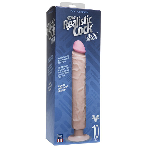Телесный вибратор-реалистик Doc Johnson The Realistic Cock ULTRASKYN Without Balls Vibrating 10” 1160-31-BX (29,2 см)