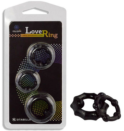 Набор из 3 чёрных рельефных эрекционных колец Sitabella 3310-1
