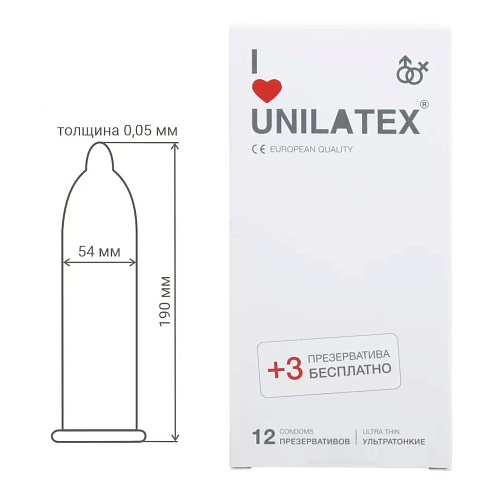 Ультратонкие презервативы Unilatex Ultra Thin №12 + №3 (12 шт + 3 шт)
