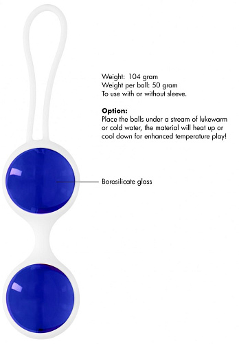 Сине-белые стеклянные вагинальные шарики в белой оболочке Shots Media BV Ben Wa Large CHR024BLU