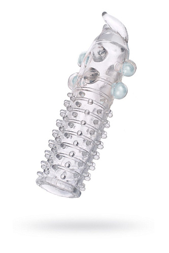 Гелевая прозрачная насадка с шариками, шипами и усиком ToyFa 818027-1 (11 см)