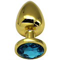 Золотистая анальная пробка с голубым кристаллом Eroticon P3405M-03 (9 см)