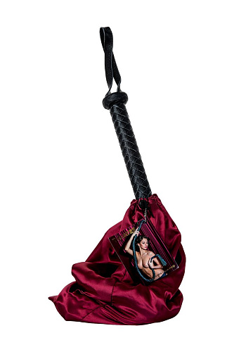 Чёрный длинный кожаный кнут с хлопушками на конце ToyFa 700016