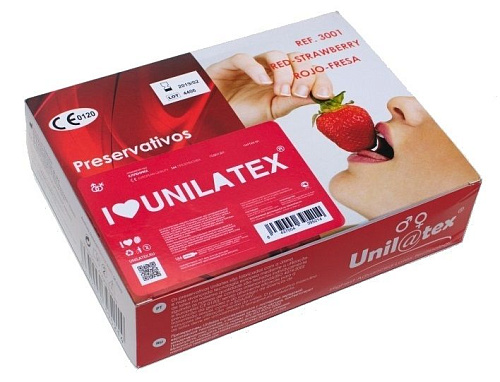 Красные презервативы с клубничным ароматом Unilatex Strawberry №144 (144 шт)