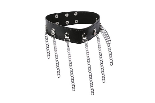 Чёрный средний ошейник с цепочками Пикантные штучки DP068
