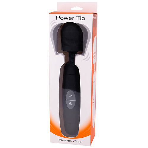 Чёрный жезловый вибратор Seven Creations POWER TIP MASSAGE WAND 13-57ABLK 7 BX GP (24 см)