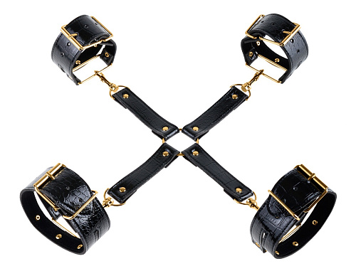 Чёрные с золотом фиксаторы Fantasy Hogtie Pipedream PD3980-23