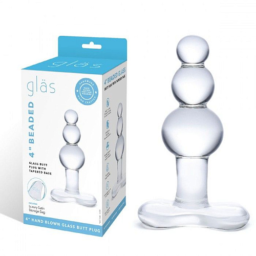 Прозрачная анальная пробка-ёлочка с 3 шариками Glas Butt Plug with Tapere Base GLAS-155 (11 см)