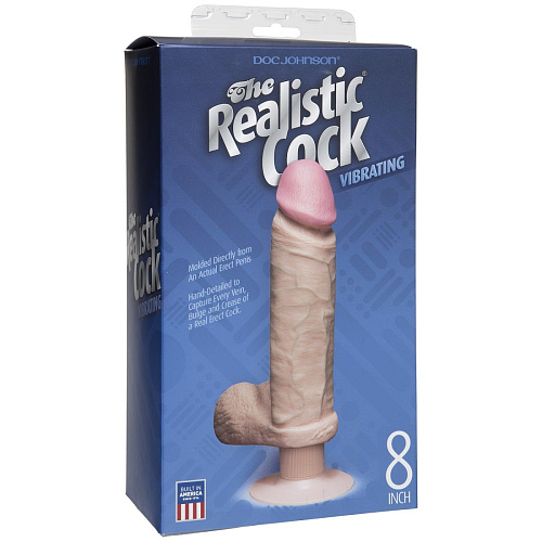 Вибромассажёр реалистичной формы телесного цвета Doc Johnson The Realistic Cock Vibrating 8” 1156-02-BX (23,6 см)