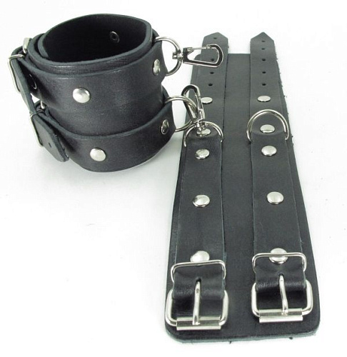 Черные кожаные оковы с двумя пряжками БДСМ арсенал 56007ars