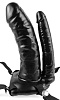 Чёрный страпон Pipedream Double PenetratoVibrating Hollow Strap-On PD3385-23