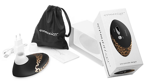 Чёрный-леопард вакуумный стимулятор клитора с двумя сменными насадками Womanizer W500 Pro 0584290