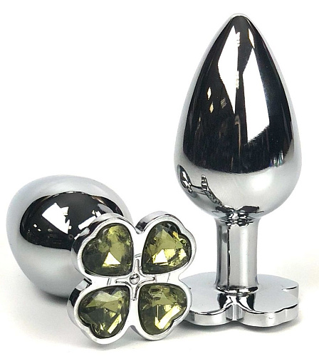 Серебристая анальная втулка с клевером из лаймовых кристаллов Vandersex 160-SGY (6,5 см)