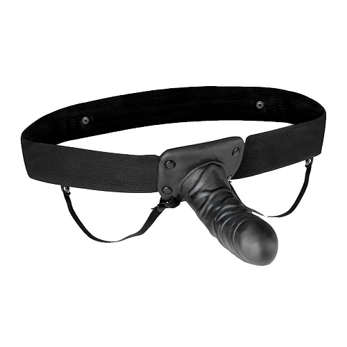 Полый страпон чёрного цвета с вибрацией Lux Fetish Unisex Vibrating Hollow Strap-On LF5306