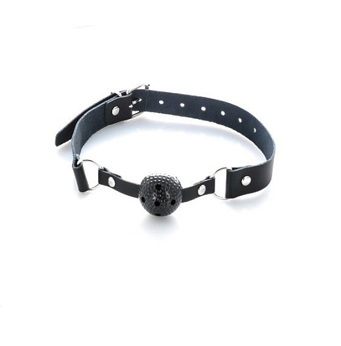 Чёрный пластиковый кляп-шар на кожаных ремешках ToyFa 708011