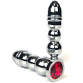 Серебристая анальная пробка-ёлочка с красным кристаллом Vandersex 159-MAT8 (13 см)