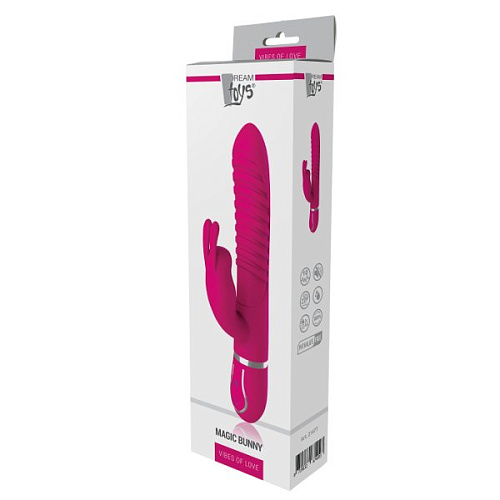 Ярко-розовый вибратор со стимулятором клитора Dream Toys 10-SPEED MAGIC BUNNY 21477 (22 см)