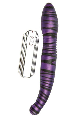 Двусторонний многоскоростной вибратор фиолетово-чёрного цвета с пультом Dream Toys 20254 (30 см)