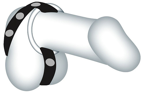 Чёрный подхват для мошонки с 3 серебристыми, съёмными эрекционными кольцами Orion Leder-Riemen 05108070000