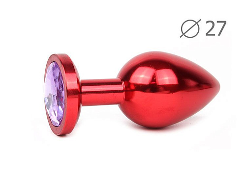 Коническая красная анальная втулка с кристаллом сиреневого цвета Anal Jewelry Plug RS-15 (7 см)