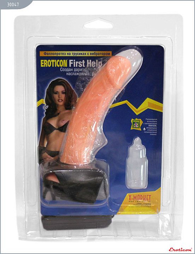 Универсальный телесный страпон с мини-вагиной и вибрацией Eroticon 30047 (19,5 см)