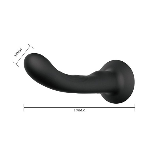 Страпон с изогнутой головкой чёрного цвета Baile Ultra Harness Curvy Dildo BW-022053-0801 (15,8 см)