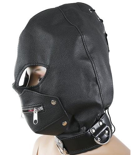 Чёрная маска на голову с молнией Пикантные штучки DP010