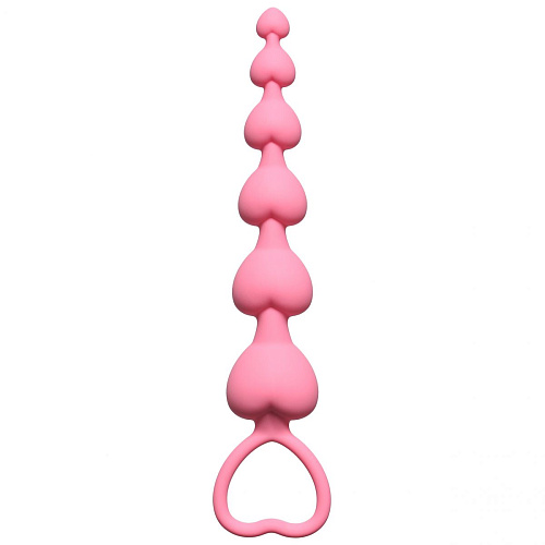 Розовая анальная цепочка Lola toys Heart s Beads Pink 4101-01Lola (18 см)