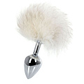 Серебристая анальная пробка с белым заячьим хвостом Wild Lust 9581