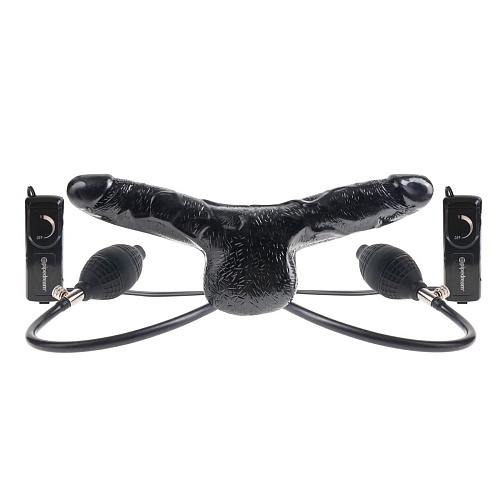 Двухголовый чёрный вибромассажёр с расширением Pipedream Inflatable Vibrating Double Delight PD3959-23 (35,5 см)