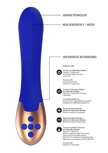 Синий вибратор с функцией нагрева Shots Media BV Posh ELE001BLU (20 см)