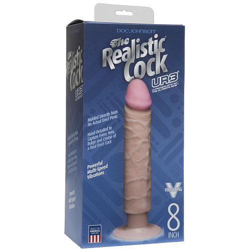Вибратор-реалистик телесного цвета Doc Johnson The Realistic Cock ULTRASKYN Without Balls Vibrating 8” 1160-30-BX (24,1 см)