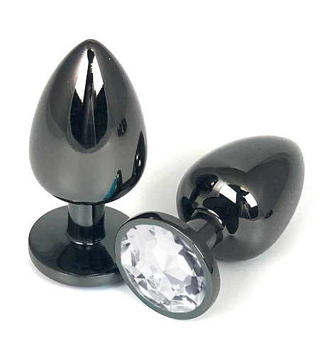 Чёрная металлическая анальная пробка с прозрачным стразом Vandersex 400-VWL (9 см)