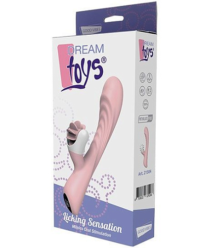 Розовый вибратор с клиторальным стимулятором «вертушка» Dream Toys LICKING SENSATION 21504