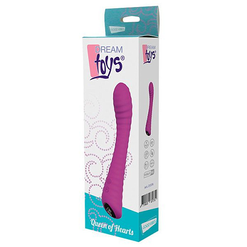 Фиолетовый перезаряжаемый вибратор с рёбрышками Dream Toys QUEEN OF HEARTS 21376 (21 см)