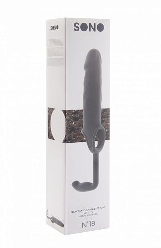 Серая насадка на пенис с анальным стимулятором Shots Media BV SONO №19 SON019GRY