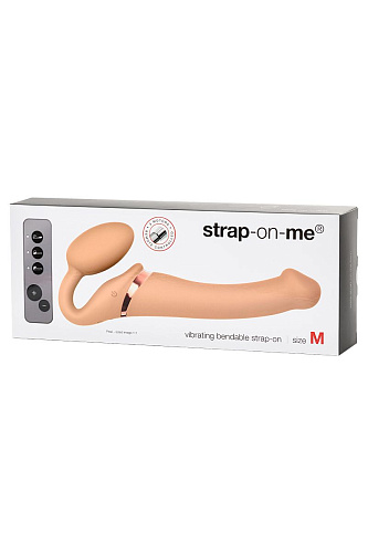 Телесный безремневой вибрострапон Strap-on-me Silicone Bendable Strap-On M 6013892