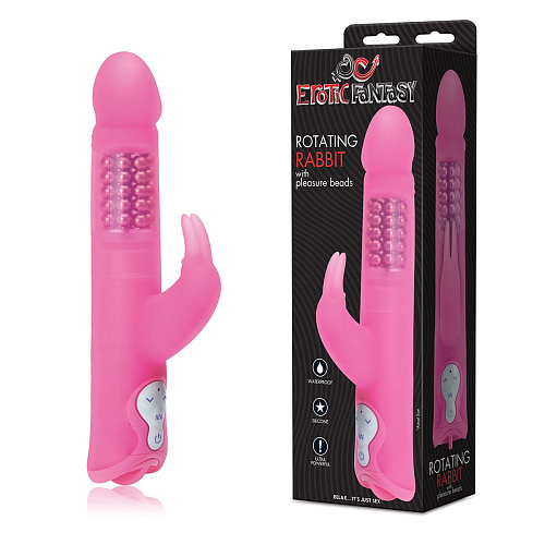 Розовый силиконовый вибратор с шариками и клиторальным отростком Erotic Fantasy HT-R2 (25 см)