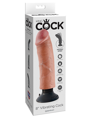 Вибромассажёр на присоске телесного цвета Pipedream 8 Vibrating Cock PD5403-21 (21,6 см)