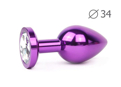 Коническая фиолетовая анальная втулка с прозрачным кристаллом Anal Jewelry Plug VM-01 (8,2 см)