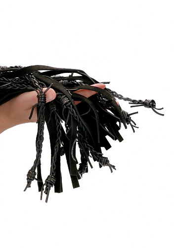 Чёрная многохвостая плетёная плеть Shots Media BV Leather Suede Barbed Wired Flogger PAI013BLK (76 см)