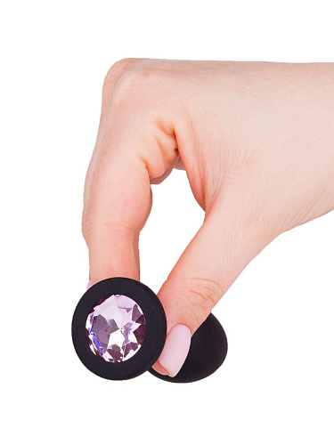 Чёрная анальная втулка с розовым кристаллом Сумерки богов 518-06 pink-DD (7,3 см)