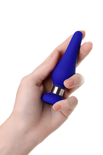 Синяя силиконовая анальная втулка с ограничителем ToyFa 357009 (10 см)