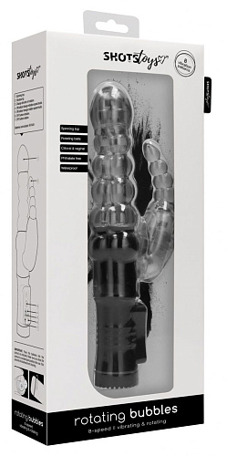 Чёрный вибратор-кролик Shots Media BV Rotating Bubbles SHTO006BLK (23,2 см)